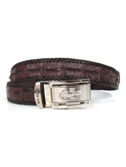 เข็มขัดหนังจระเข้แท้ ส่วนกระดูก สีน้ำตาล ถักขอบ