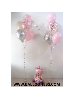 เซทช่อลูกโป่งเด็กแรกเกิด 5ลูก 2ช่อ + ลูกโป่งฟอยล์ก้อนเมฆ 1อัน + ลูกโป่งฟอยล์หมีนั่ง 1ตัว โทนสีชมพู