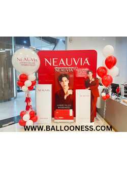 เสาตั้งลูกโป่งจัดบู๊ท ขนาด36นิ้ว +ช่อลูกโป่งแบบลอย 10ลูก 1ช่อ โทนสีแดงขาว