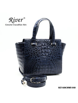 กระเป๋าถือหนังจระเข้แท้ ส่วนหลัง สีกรมท่า ใบใหญ่