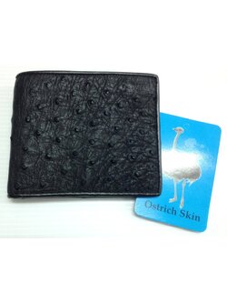 กระเป๋าสตางค์หนังนกกระจอกเทศแท้ สีดำ แบบสั้นUS