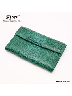 กระเป๋าสตางค์หนังจระเข้แท้ ส่วนโหนก ใหญ่ยาว สีเขียว