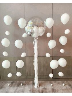 เซทลูกโป่งบับเบิ้ล ขนาด36นิ้ว + เส้นฟองอากาศ 4 เส้น โทนสีขาวเรียบหรู