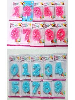 เทียนตัวเลขวันเกิดลายดาว มีสีชมพู/ฟ้า