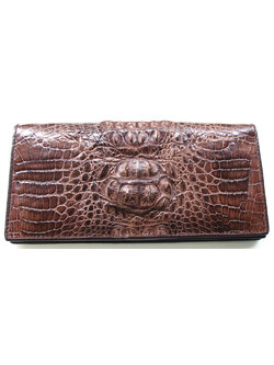 กระเป๋าสตางค์หนังจระเข้แท้ 2พับยาว ส่วนโหนก สีน้ำตาล