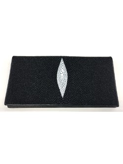 กระเป๋าสตางค์หนังปลากระเบนแท้1ตา 2พับยาว สีดำ