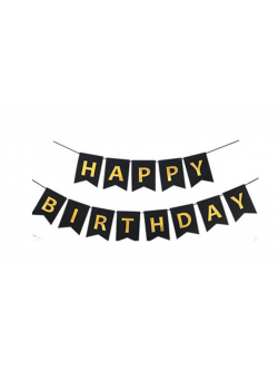 Happy birthday ขนาดเล็ก สีดำ / Black birthday banner