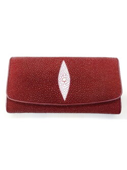 กระเป๋าสตางค์หนังปลากระเบนแท้1ตา 3พับยาว สีเลือดหมู