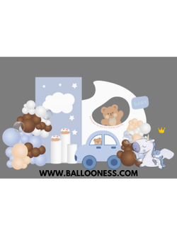 แบลคดรอปวันเกิดโทนสีฟ้า น่ารักๆ / Bear Birthday Backdrop