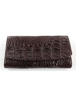 กระเป๋าสตางค์หนังจระเข้แท้ 3พับยาว ส่วนกระดูก สีน้ำตาล
