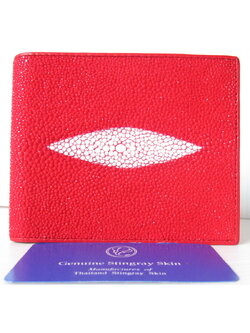 กระเป๋าสตางค์หนังปลากระเบนแท้1ตา แบบสั้น สีแดง