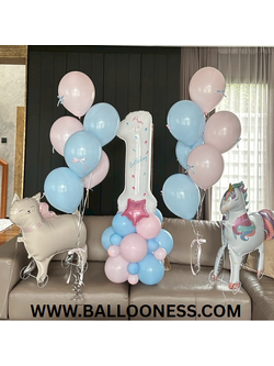 เซทลูกโป่งฐานตั้งตัวเลข ขนาด 40นิ้ว 1ฐาน + ช่อลูกโป่งติดโบว์ 6ลูก 2ช่อ + ลูกโป่งฟอยล์สัตว์ล้อลาก 2ตัว