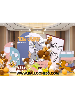 แบลคดรอปวันเกิดเด็ก ตรีมทอมแอนด์เจอร์รี่ / Tom And Jerry Birthday Backdrop