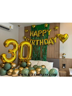 เซทลูกโป่งโรงแรม จัดวันเกิด ลูกโป่งวางพื้น 20ใบ + ม่าน 1ชิ้น + ฐานตั้งตัวเลข ขนาด 40นิ้ว 2ฐาน + ลูกโป่งฟอยล์ตัวอักษร ขนาด 14นิ้ว 13ตัว + ลูกโป่งฟอยล์หัวใจลอย ขนาด 18นิ้ว 1ใบ