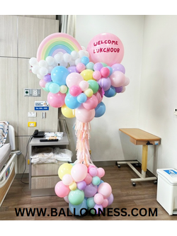 เสาตั้งลูกโป่งเด็กแรกเกิด โทนสีพาสเทลหวานๆ น่ารักๆ