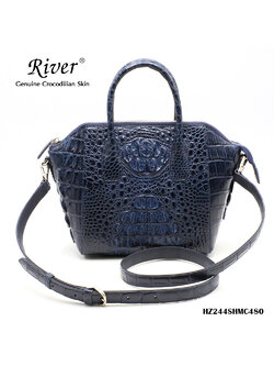 กระเป๋าถือหนังจระเข้แท้ ส่วนหลัง สีกรมท่า