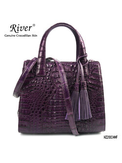 กระเป๋าถือหนังจระเข้แท้ ส่วนโหนก สีม่วง ใบใหญ่