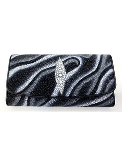 กระเป๋าสตางค์หนังปลากระเบนแท้ 3พับยาว สีเทา