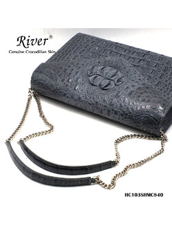 กระเป๋าถือหนังจระเข้แท้ ส่วนโหนก สีเทา