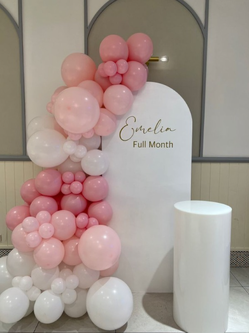 แบลคดรอปฉากไม้วันเกิดเด็ก โทนสีชมพู ขาว