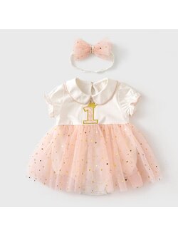 ชุดวันเกิดเด็กผู้หญิง 1 ขวบ สีชมพู
