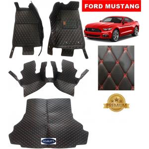 พรมปูพื้นรถยนต์ FORD MUSTANG รุ่น6D VIP สีดำด้ายแดง หนาพิเศษ รวมแผ่นท้าย