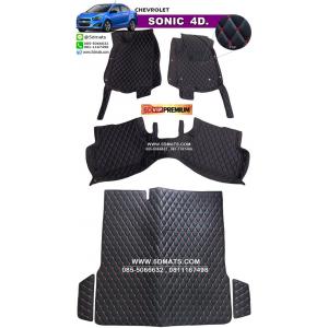 พรมปูพื้นรถยนต์ 6D หนาพิเศษ SONIC 4ประตู สีดำด้ายแดง เต็มคัน 4ชิ้น รวมแผ่นท้าย