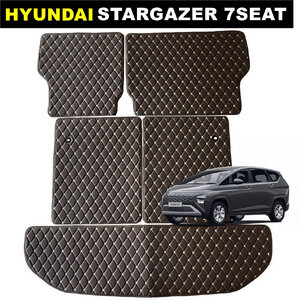 HYUNDAI STARGAZER 7ที่นั่ง แผ่นปูท้ายรถ แผ่นปิดเบาะหลัง พรม6D ฮุนได สตาร์เกเซอร์ สีกาแฟ เข้ารูป 5ชิ้น