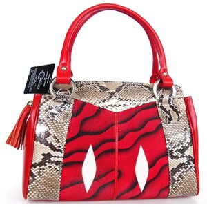 กระเป๋าถือหนังปลากระเบน+หนังงู