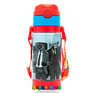 กระติกน้ำแบบหลอดดูด มีสายสะพาย ลาย Skibidi Toilet (แดง)