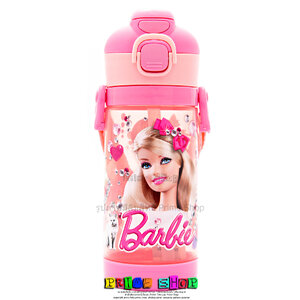 กระติกน้ำ 2 in 1 แบบหลอดและยกดื่ม มีสายสะพาย ลาย บาร์บี้ (ชมพู)