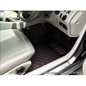 พรมปูพื้นรถยนต์ 6D BENZ C-CLASS W203 ปี2001-07 พรม6D สีดำด้ายแดง เต็มคัน 3ชิ้น