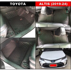 พรมปูพื้นรถยนต์ 6D TOYOTA ALTIS (ปี2019-24) พรม6D QJ VIP หนาพิเศษ สีดำด้ายแดง เต็มคัน 3ชิ้น