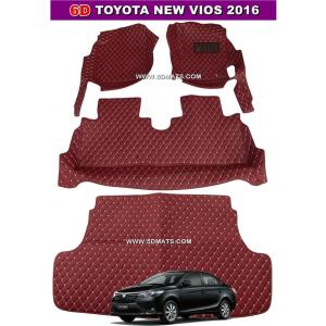 พรมปูพื้นรถยนต์ NEW VIOS 2013-2019 รุ่น 6D QJ แบบหนา13 มิล สีไวน์แดง เต็มคัน