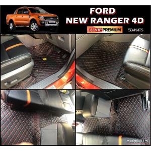 พรมปูพื้นรถยนต์6D VIP NEW RANGER 4ประตู สีดำด้ายแดง 3ชิ้น เต็มคัน