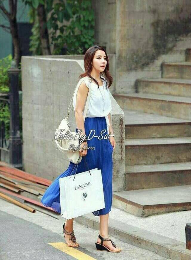 Jolie By D-Sai Maxi Dress ~ Korea Design Maxi Dress ชุดแม๊กซี่เดรสยาวเนื้อผ้าชิฟฟ่อน ตัวเสื้อ Design เก๋ๆตัดต่อ 2 ชั้น