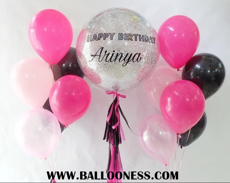เซทลูกโป่งวันเกิด ขนาด36นิ้ว + ช่อลูกดป่ง6ลูก3ช่อ โทนสีแบล็คพิ้งค์ / Set Birthday Balloon Size36" + 2bunch Blackpink Tone