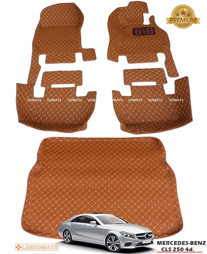 พรมปูพื้นรถยนต์6D BENZ CLS250 ,CLS350 (4ที่นั่ง) W218 พรม6D สีน้ำตาลอ่อน เต็มคัน +แผ่นปูท้ายรถ