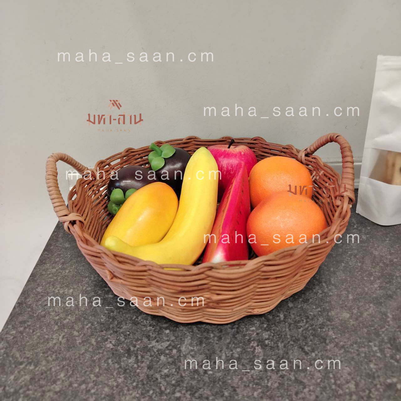ตะกร้าเถาวัลย์ ทรงกลม พร้อมที่จับ ตะกร้าใส่ผลไม้ อเนกประสงค์ 🍎
