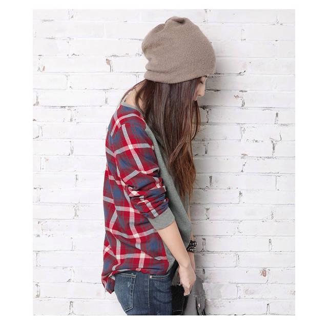 เสื้อแขนยาว ด้านหน้าสีเทาด้านหลังแต่งลายสก็อต