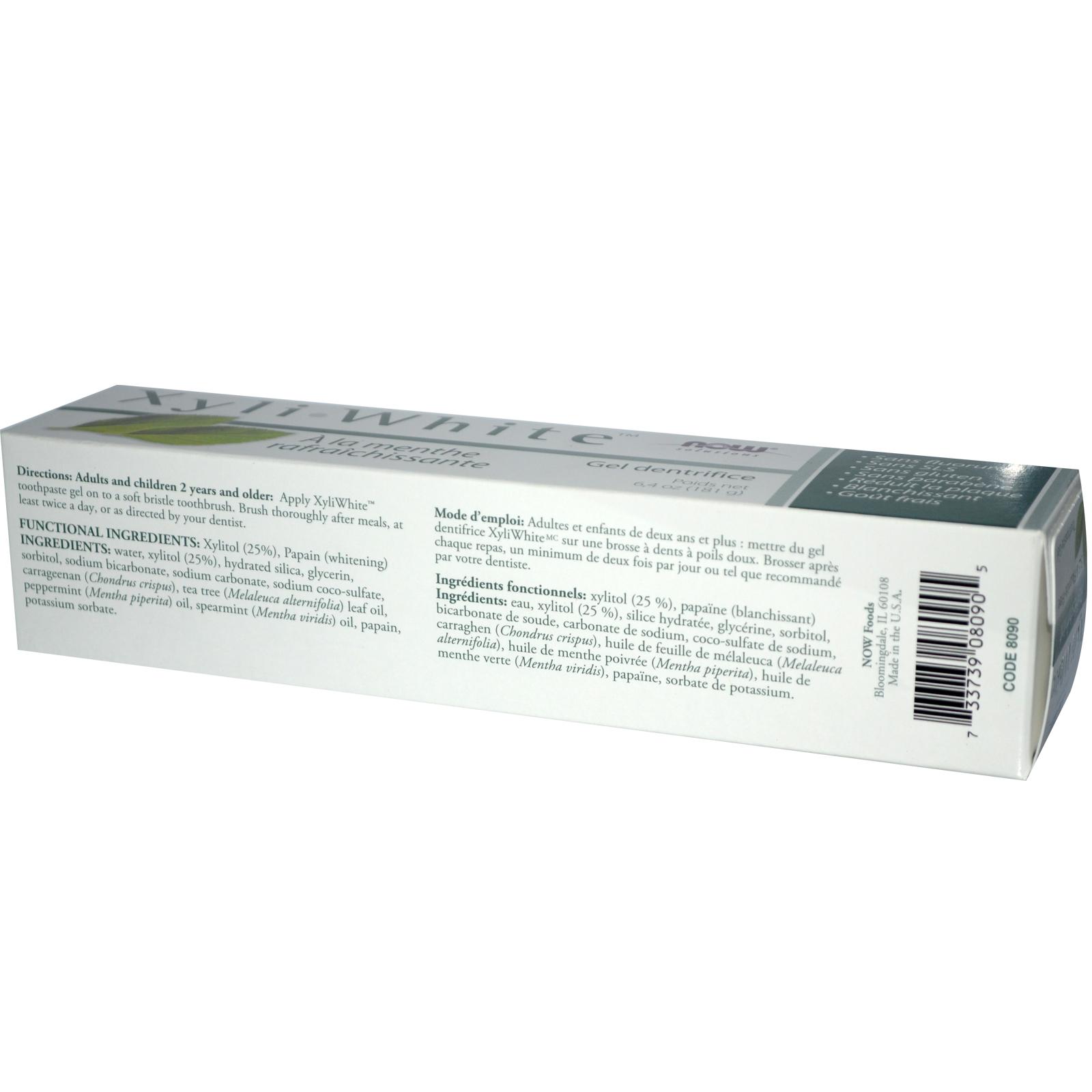 Now Foods, Solutions, Xyli•White Toothpaste Gel, Fluoride Free, Refreshmint, 6.4 oz (181 g)