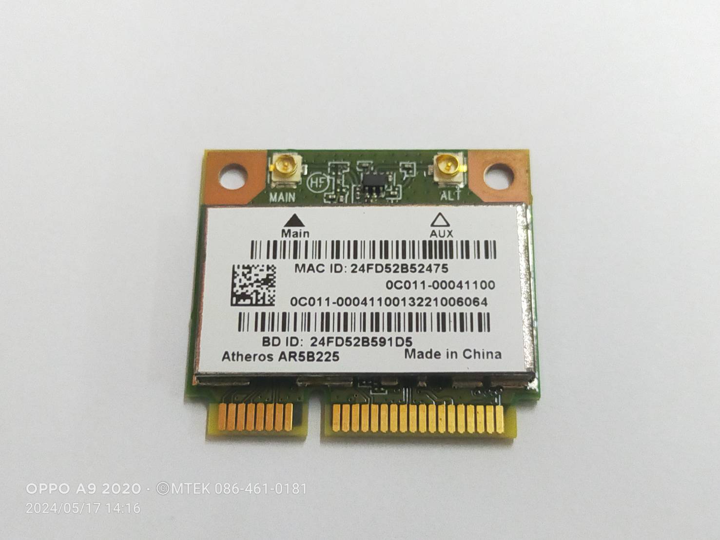 MT07048 การ์ดไวเลต Asus X45V K46 K46C AW-NB097H -DC85DE1F0D32 AR5B225 Half Mini PCI-Express Wireless card (สินค้ามือสอง) 2
