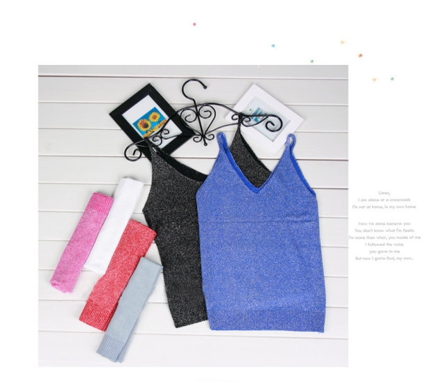 เกาหลีเป็นบางคอวีแขนกุดเสื้อกันหนาวสีเงินเสื้อกั๊ก (สีเทาเข้ม)