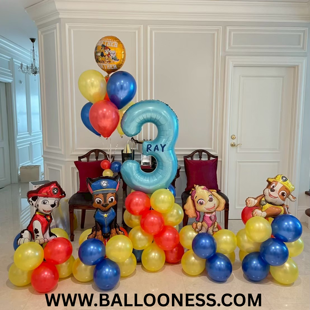 เซทลูกโป่งฐานตั้งตัวเลข ขนาด 40นิ้ว + ฐานตั้งลูกโป่งฟอยล์ Paw Patrol 4ฐาน + ช่อลูกโป่ง 7ลูก 1ช่อ