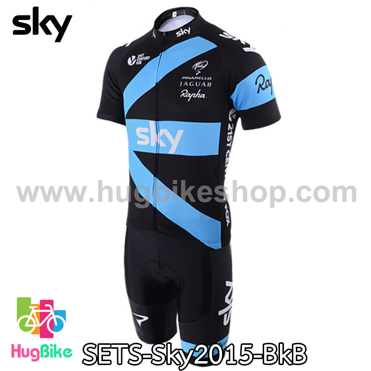 ชุดจักรยานแขนสั้นทีม Sky 15 สีดำฟ้า