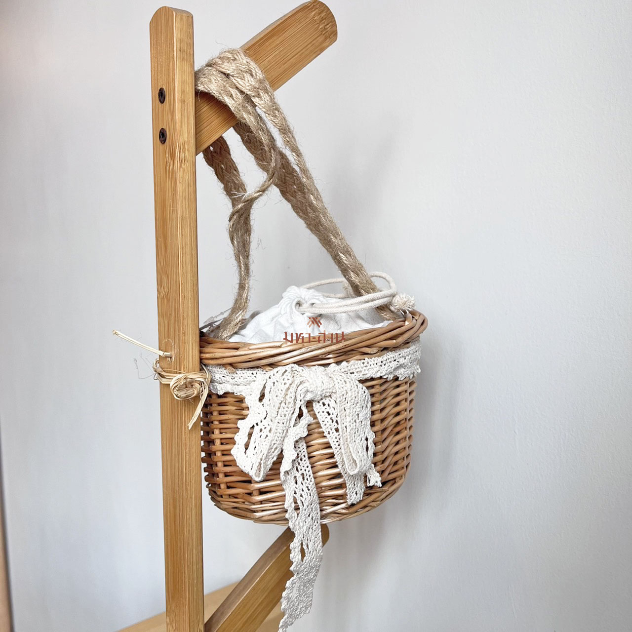 กระเป๋าหวาย ตะกร้าหวาย บุผ้า คล้องแขน พร็อพถ่ายรูป basket bag🗑