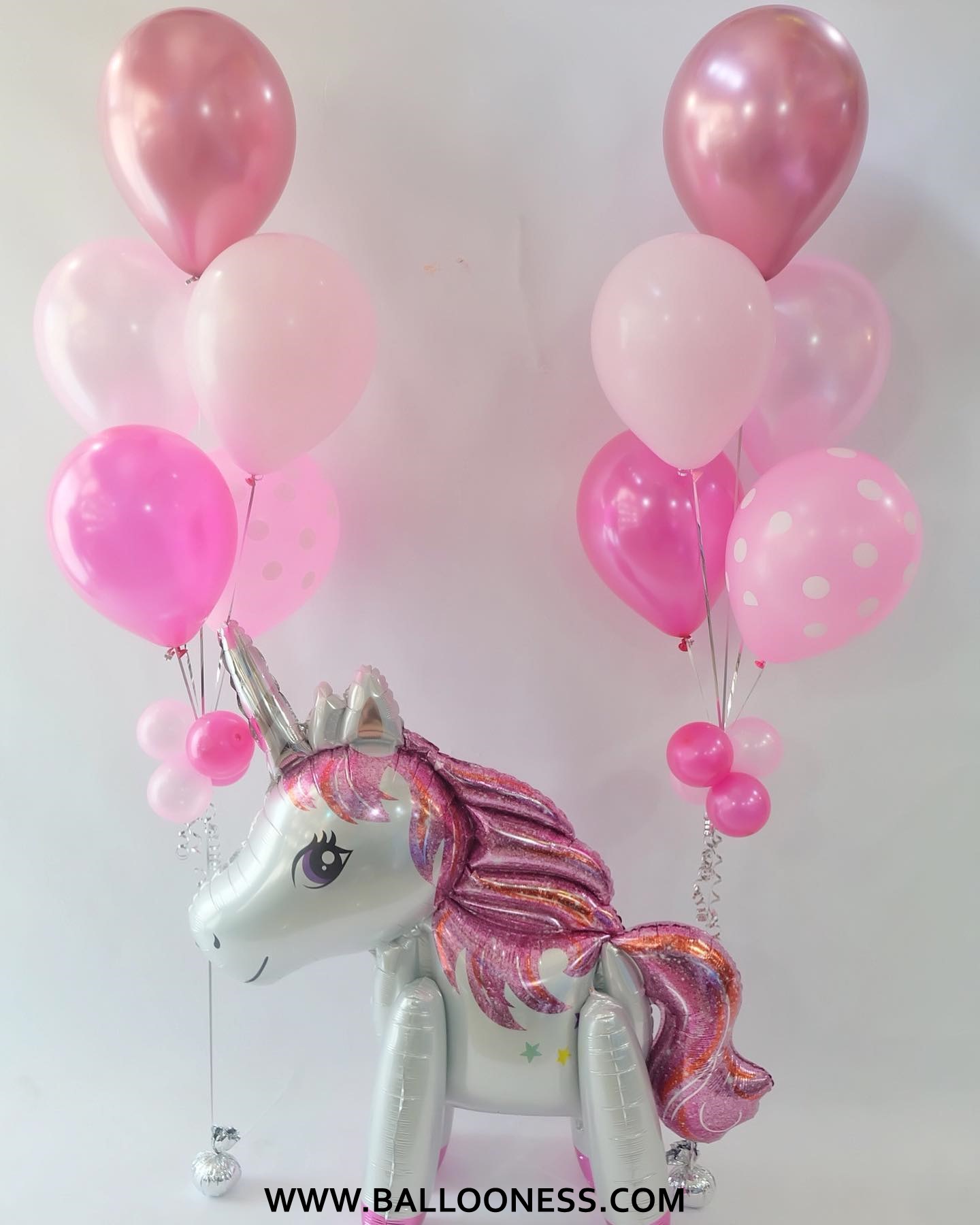 ช่อลูกโป่ง 2 ช่อ โทนชมพู+ม้ายูนิคอร์น1ตัว / Balloon 2 bunch Pinkl tones +Unicorn 1