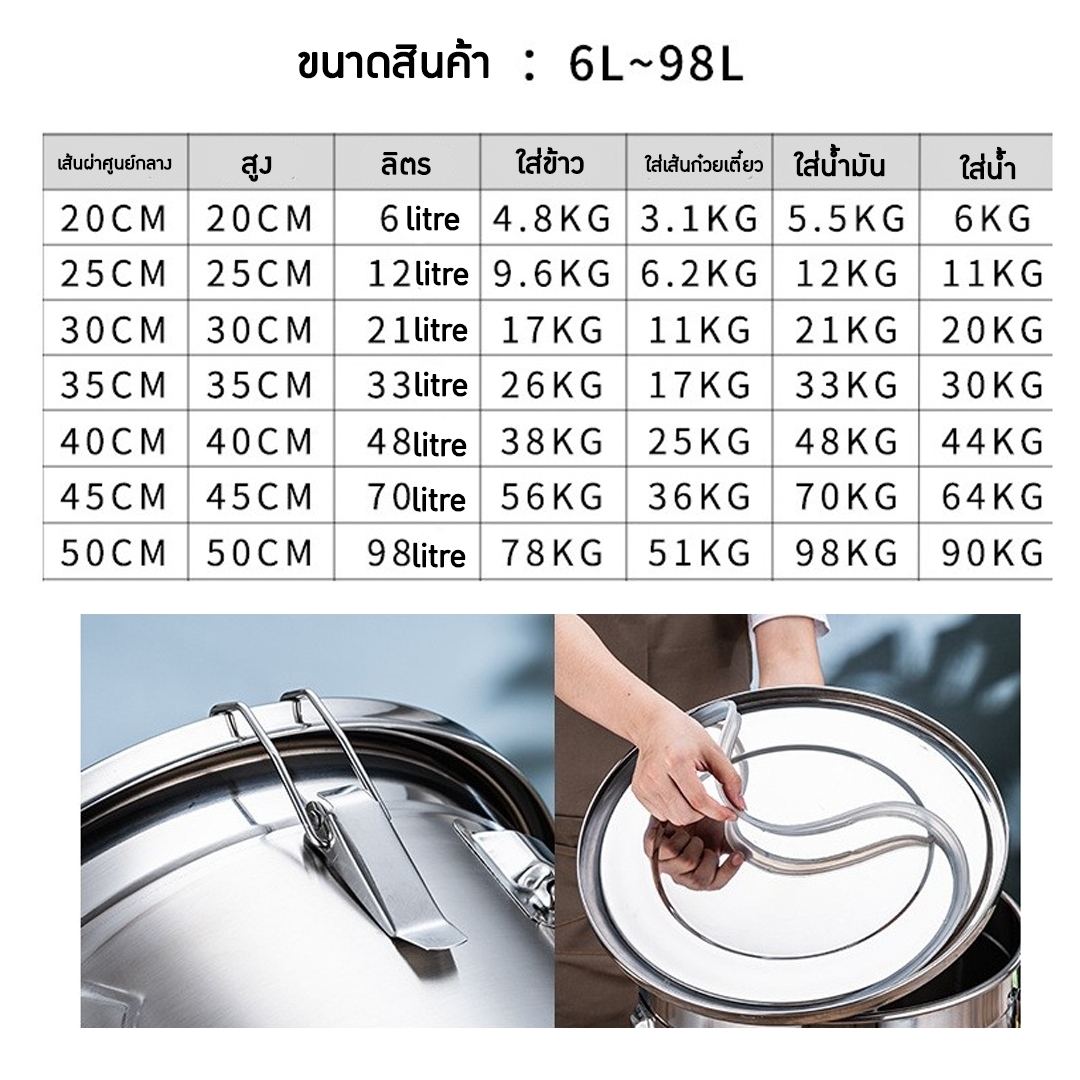 หม้อ-ถังสแตนเลสพร้อมฝาปิดมีหูหิ้ว (หม้อเกรด 304 +ฝาเกรด201)