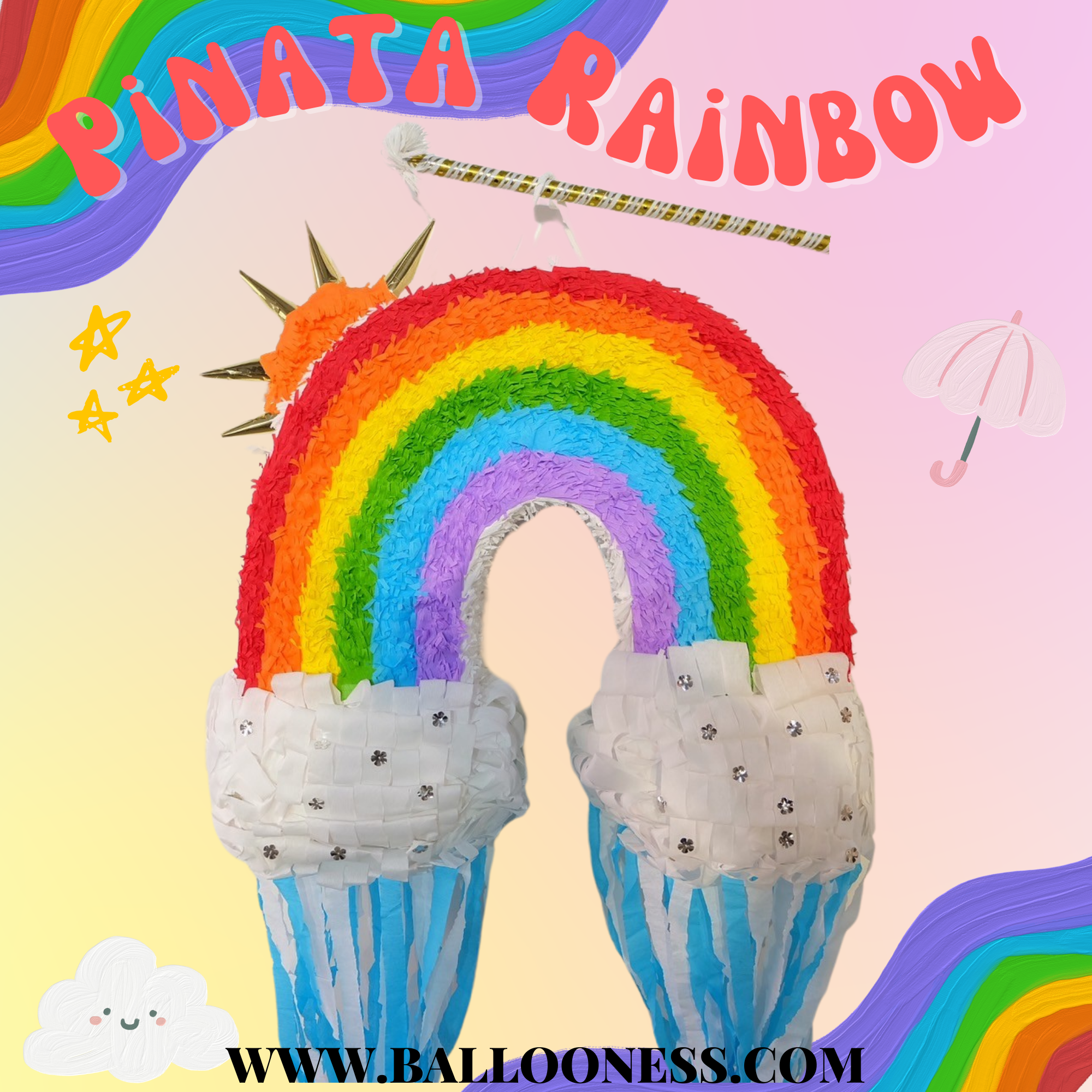 พินาต้า สายรุ้ง / Pinata Rainbow พร้อมไม้ตี (ไม่มีขนม)