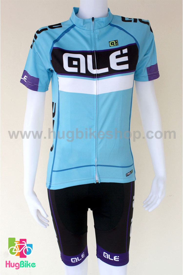 ชุดจักรยานผู้หญิงแขนสั้นขาสั้น ALE 16 (10) สีฟ้าดำขาวลายม่วงหลังขาว